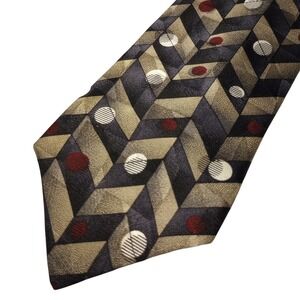 Ashberry Mens Silk Tie Geometric Chevron Polka Dot Grey Gold Red Made in USA